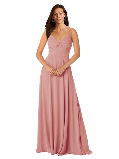Online línea A Cuello en V Gasa Largo Vestidos de dama de honor