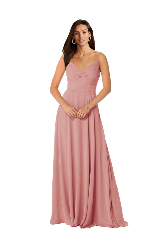 Online línea A Cuello en V Gasa Largo Vestidos de dama de honor