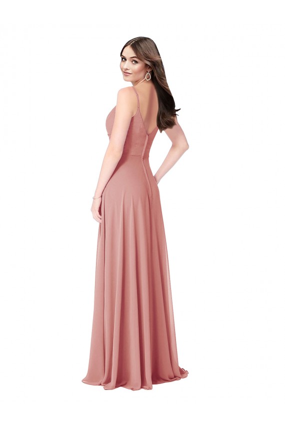 Online línea A Cuello en V Gasa Largo Vestidos de dama de honor
