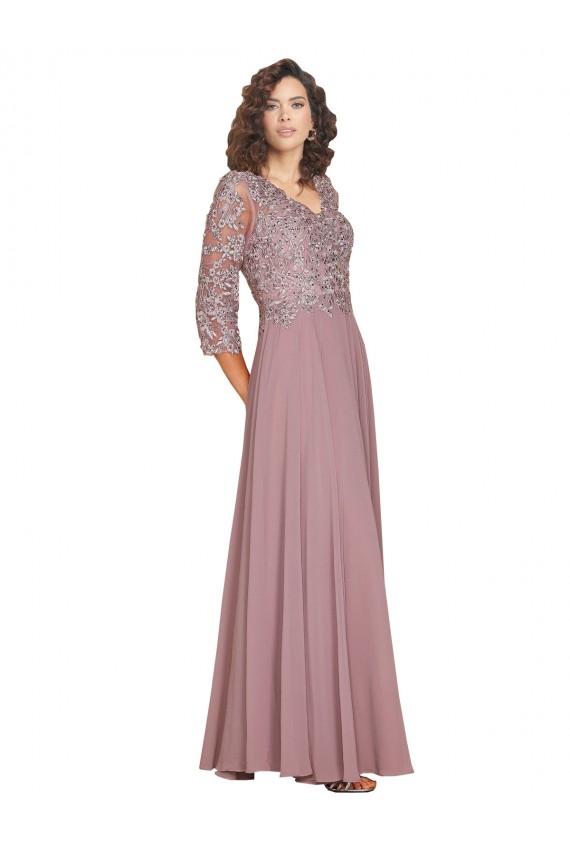 Online línea A Cuello en V Gasa Largo Vestidos de dama de honor / Vestidos de fiesta