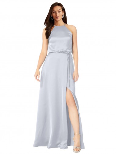 Online línea A Halter Satén sedoso Largo Formales Vestidos de dama de honor / Vestidos de noche