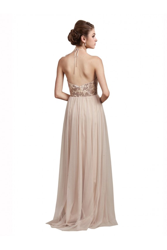 Online línea A Halter Tul Largo Vestidos de dama de honor