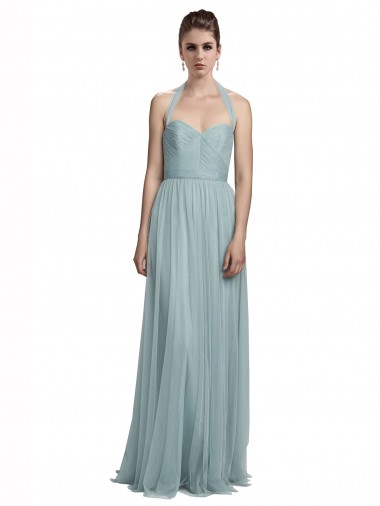 Online línea A Halter Tul Largo Vestidos de dama de honor