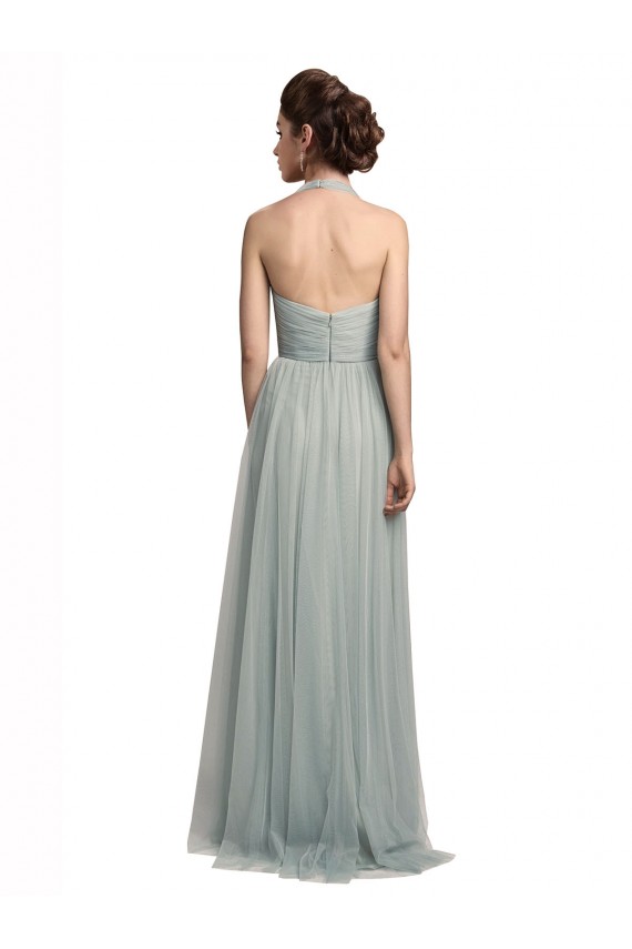 Online línea A Halter Tul Largo Vestidos de dama de honor