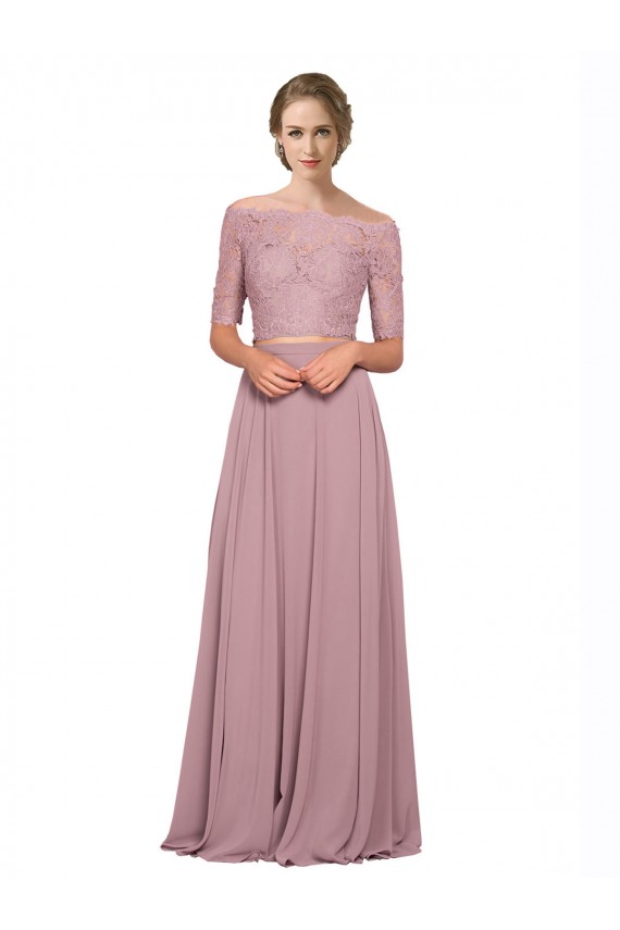 Online línea A Hombros Descubiertos Gasa Encaje Largo Vestidos de dama de honor / Vestidos de fiesta