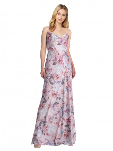 Online línea A Satén elástico Floral Largo Formales Vestidos de dama de honor / Vestidos de noche